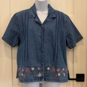 Vintage Embroidered Denim Button-Up Shirt